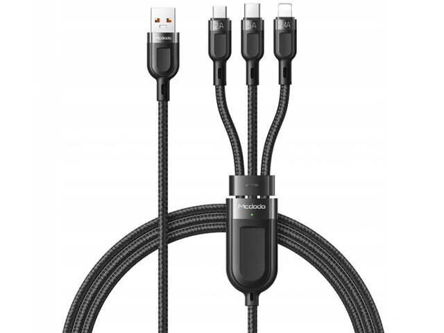 کابل شارژ سهسر فستشارژ مک دودو Mcdodo CA-8790 3-in-1 Type-C/ Lightning/ Micro Super Fast Charging Cable For iphone and Android