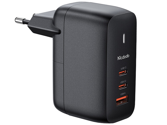 شارژر دیواری 65 واتی فست‌شارژ مک دودو Mcdodo CH-029 Mecha Series GaN 65W Dual Type-C+USB Mini Size Wall Charger