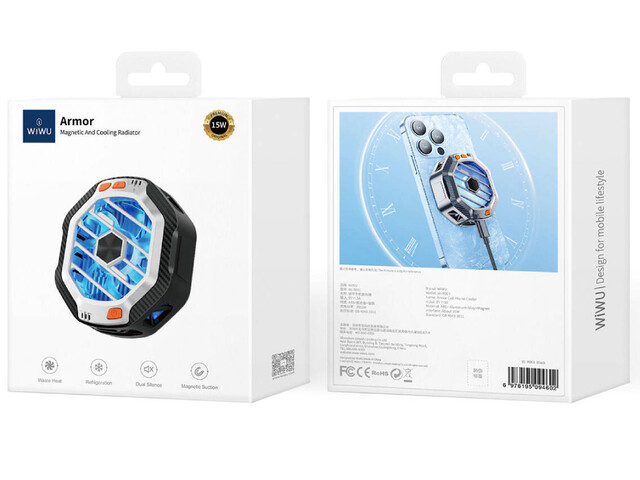 شارژر بی سیم مگ سیف 15 وات و فن خنک کننده گوشی موبایل ویوو WiWU Wi-R001 15W Magsafe Charging Featured RGB Light Phone Cooling Fan