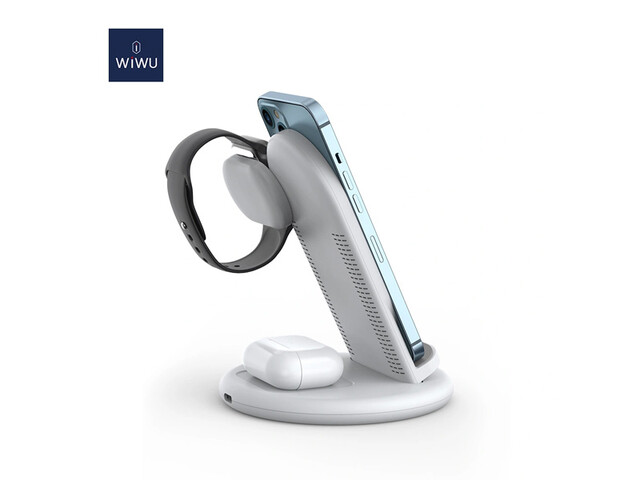 قیمت خرید شارژر وایرلس مغناطیسی استند رومیزی سه کاره آیفون 15 وات ویوو WIWU POWER AIR 18W 3 IN 1 WIRELESS CHARGER
