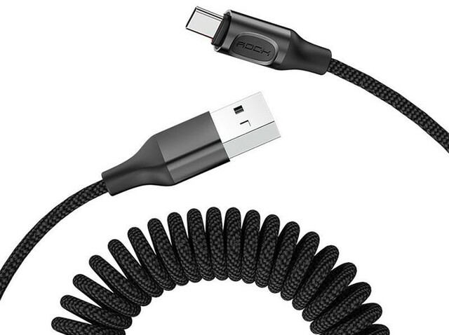 کابل تایپ سی  فست تلفنی راک Rock RCB0657 Type-C Stretchable Cable 1.5m