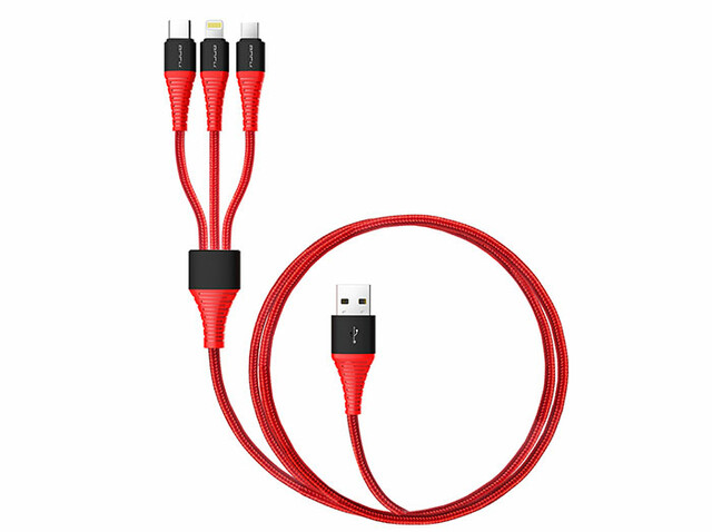 کابل شارژ سه سر راک Rock Hi-Tensile 3 in 1 Charging Cable Version A