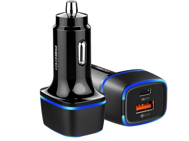 شارژر فندکی فست شارژ رسی Recci RQ02 PD 20W + QC3.0 Car Charger