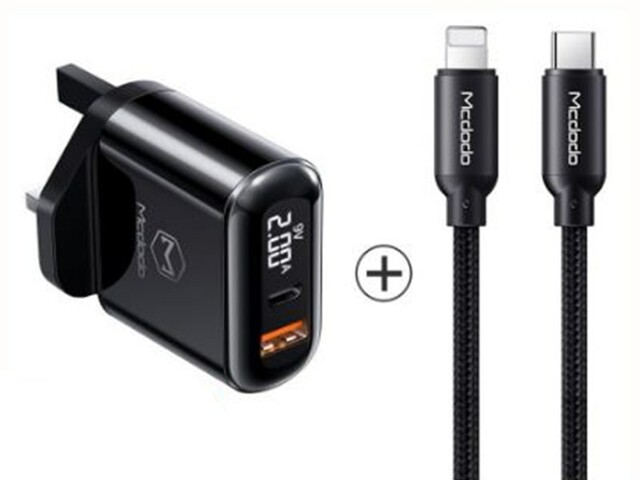 شارژر سریع و کابل شارژ مک دودو Mcdodo CH-723 PD+Quick Charge Travel Charger Set 18W