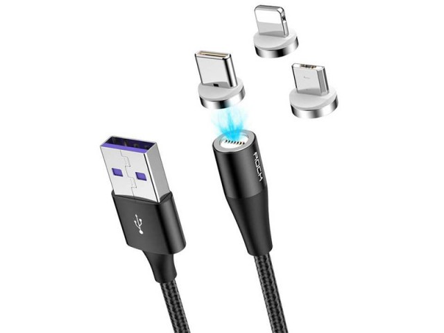 کابل مگنتی سه کاره راک مدل RCB0729 G1 3 In 1 Magnetic Cable