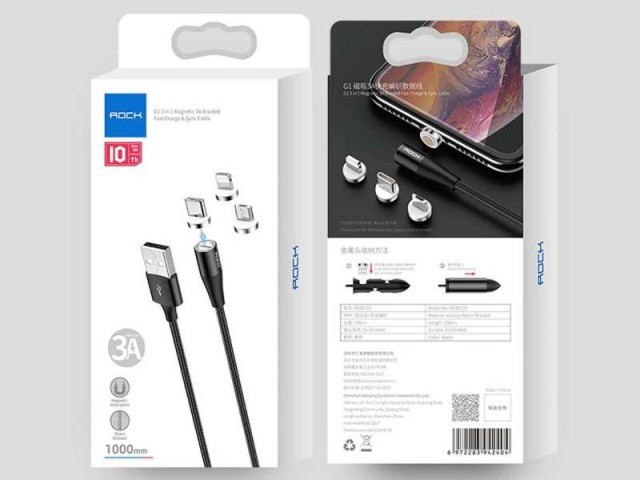 کابل مگنتی سه کاره راک مدل RCB0729 G1 3 In 1 Magnetic Cable