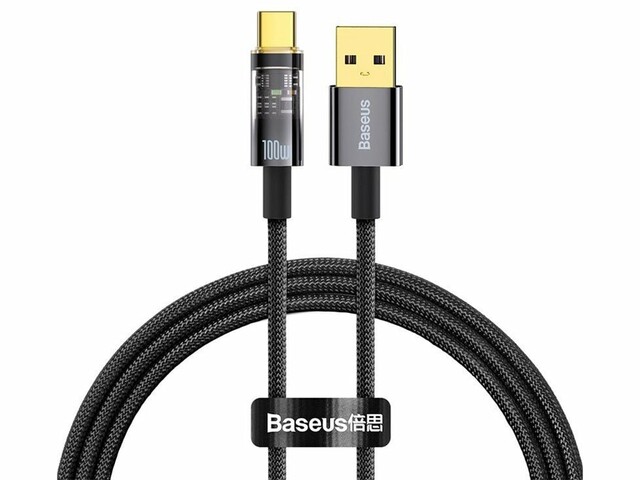 کابل USB به Type-C فست‌شارژ 100 واتی بیسوس Baseus CATS000201 Explorer Series USB to Type-C Auto Power-Off Fast Charging Data Cable 100W