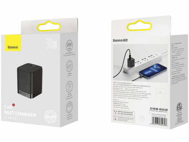 خرید شارژر دیواری 30 واتی فست شارژ بیسوس Baseus CCGN010001 GaN3 Fast Charger 1C 30W
