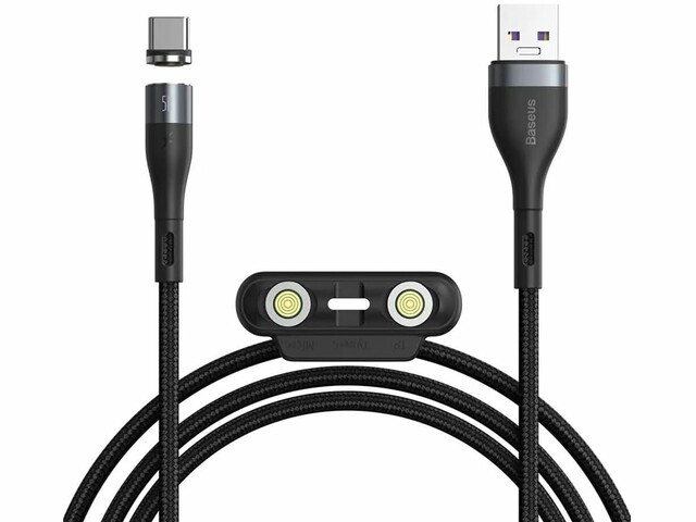 کابل شارژ سریع مگنتی سه سر بیسوس به طول یک متر Baseus Zinc Magnetic Cable Kit USB to M+L+C 5A 1m CA1T3-B02