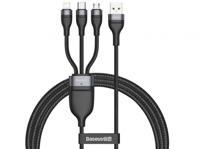 کابل شارژ سریع سه سر 1.2 متری بیسوس Baseus One For Three Fast Charging Data Cable USB to M+L+C 66W 1.2M CA1T3-G1