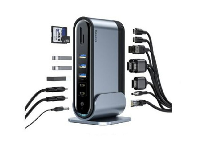 هاب 17 پورت تایپ سی بیسوس Baseus Working Station Three-Screen Multifunctional Type-C CAHUB-DG0G
