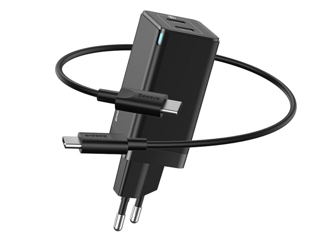 شارژر دیواری دو پورت سریع بیسوس با کابل شارژ Baseus CCGAN45CE GaN Mini Quick Charger 45W