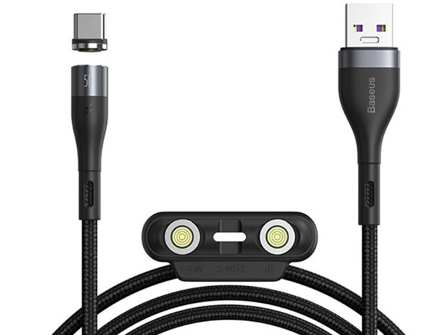 کابل آهنربایی سه سر سریع بیسوس Baseus Zinc Magnetic Cable Kit 5A 1m