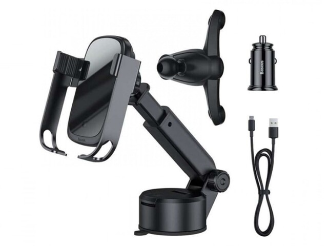 کیت پایه نگهدارنده و شارژر وایرلس سریع بیسوس Baseus Rock-Solid Electric Holder Wireless Fast Charger Kit 10W