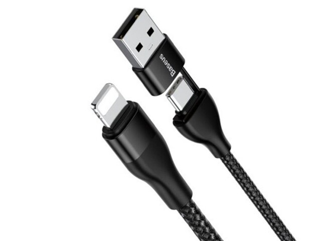 کابل شارژ و انتقال داده دوسر بیسوس Baseus 2in1  Dual Output Cable USB+Type-C to iP 18W
