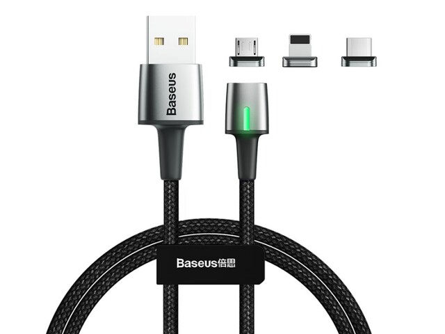 کابل آهنربایی سه سر بیسوس Baseus TZCAXC Zinc magnetic Cable Kit 1m
