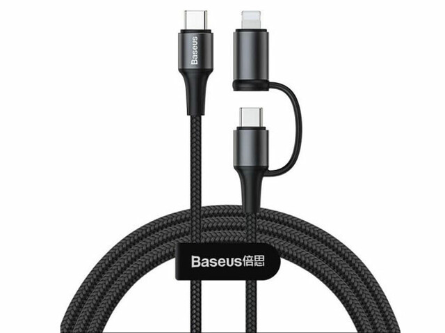 کابل دو سر تایپ سی و لایتنینگ بیسوس Baseus Twin 2in1 60W Computer Charging Cable 1m