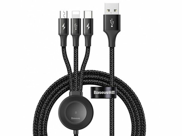 کابل سه سر و شارژر اپل واچ وایرلس بیسوس Baseus Star Ring 4in1 Wireless Charger Cable 1.2m