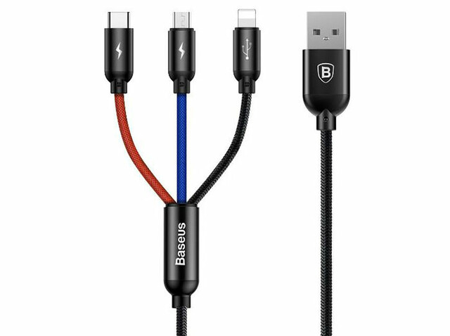 کابل سه سر بیسوس Baseus Three Primary Colors 3 in 1 Cable
