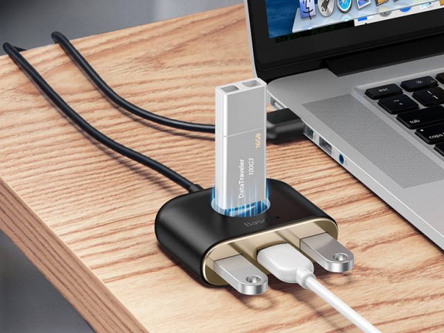 هاب و شارژر 4 پورت بیسوس مدل Square Round 4 IN 1 USB Hub Adapter