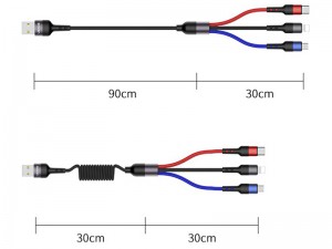 کابل سه سر یوسمز مدل US-SJ318 U26 3in1 Spring Charging Cable