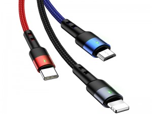 کابل سه سر یوسمز مدل US-SJ318 U26 3in1 Spring Charging Cable