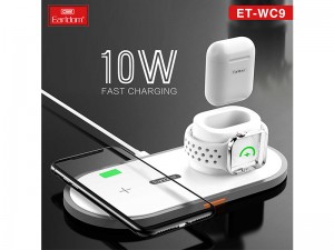 شارژر بی سیم سه کاره ارلدام مدل ET-WC9 Wireless Charge 3in1 مناسب برای شارژ گوشی، ایرپاد و اپل واچ
