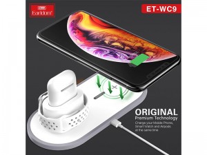 شارژر بی سیم سه کاره ارلدام مدل ET-WC9 Wireless Charge 3in1 مناسب برای شارژ گوشی، ایرپاد و اپل واچ