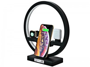 شارژر بی سیم سه کاره رومیزی مدل Multifunction Desk Lamp Wireless Charger مناسب برای شارژ گوشی، ایرپاد و اپل واچ
