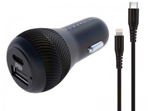 شارژر فندکی فست شارژ پاورولوژی مدل PPDCCLBK Ultra-Quick 30W بهمراه کابل تایپ سی به لایتنینگ