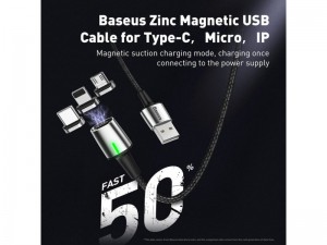 کابل مگنتی سه کاره بیسوس مدل Zinc Magnetic Cable Kit