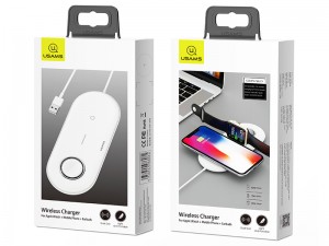 شارژر بی سیم دو کاره یوسمز مدل US-CD119 با قابلیت شارژ گوشی، ایرپاد و اپل واچ سری 1 تا 5