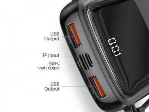 پاور بانک فست شارژ 10000 میلی آمپر بیسوس مدل Qpow Digital Display با کابل لایتنینگ