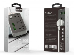 چند راهی برق الدینو مدل SC3604 (دارای 6 پورت USB)