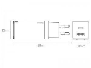 شارژر دیواری فست شارژ بیسوس مدل GaN Mini Quick Charger بهمراه کابل دو سر تایپ سی