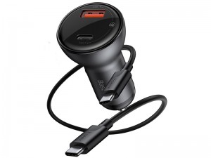 شارژر فندکی فست شارژ بیسوس مدل Digital Display PPS Dual Quick Charger بهمراه کابل دو سر تایپ سی