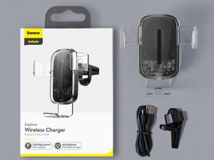 پایه نگهدارنده و شارژر وایرلس فست شارژ گوشی موبایل بیسوس مدل Explore Wireless Charger