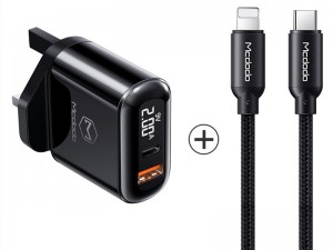 شارژر دیواری فست شارژ 18 وات مک دودو مدل CH-7231 بهمراه کابل تایپ سی به لایتنینگ