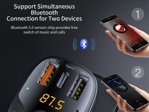 شارژر فندکی فست شارژ با قابلیت پخش موسیقی و مکالمه راک مدل B301 Bluetooth FM Transmitter