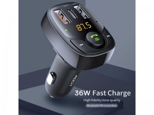 شارژر فندکی فست شارژ با قابلیت پخش موسیقی و مکالمه راک مدل B301 Bluetooth FM Transmitter