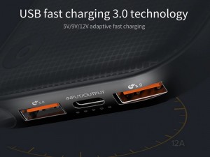 پاور بانک فست شارژ 20000 میلی آمپر بیسوس مدل Powerful QC3.0 Quick Charge BS-P20KQ2B