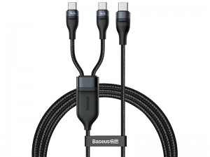 کابل دوکاره Type-C به Type-C فست شارژ بیسوس مدل Flash Series One-for-two Fast Charging Data Cable CA1T2-C01 به طول 1.5 متر