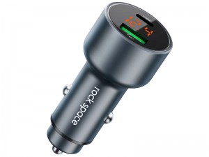 شارژر فندکی فست شارژ راک اسپیس مدل RAU0680 C303 45W Car Charger with Digital Display