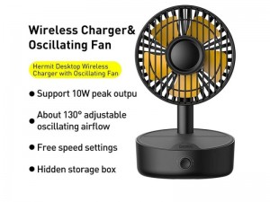 پنکه رومیزی و شارژر وایرلس سریع بیسوس مدل Hermit Desktop Wireless Charger With Oscillating Fan WXYZ-B01