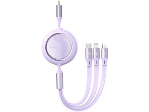 کابل قرقره‌ای تایپ سی سه کاره بیسوس مدل Bright Mirror One-for-Three Retractable Data Cable 100W CAMLC-AMJ01