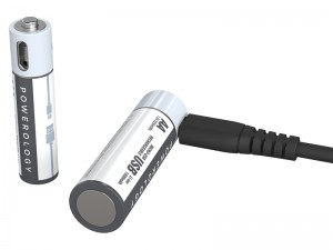 باتری نیم قلمی قابل شارژ پاورولوژی مدل PRUBAAA4 (بسته 4 عددی بهمراه کابل شارژ)