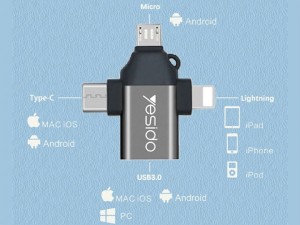 مبدل USB3.0 به Type-C/Lightning/MicroUSB یسیدو مدل GS15