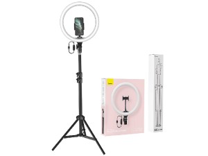 رینگ لایت عکاسی 12 اینچ بیسوس مدل Live Stream Holder-table Stand Ring Light CRZB12-B01 بهمراه سه پایه 160 سانتی‌متری