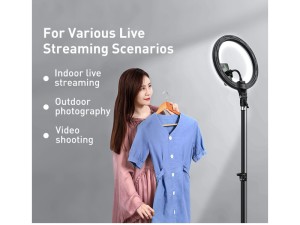 رینگ لایت عکاسی بیسوس مدل Live Stream Holder-table Stand Ring Light CRZB12-B01 بهمراه سه پایه 160 سانتی‌متری