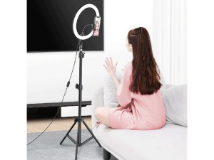 رینگ لایت عکاسی بیسوس مدل Live Stream Holder-table Stand Ring Light CRZB12-B01 بهمراه سه پایه 160 سانتی‌متری